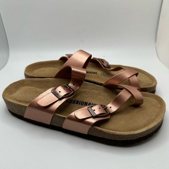 CUSHIONAIRE Women's Cork Footbed Sandal With +Comfort 7 WIDE ROSE GOLD - Picture 1 of 7